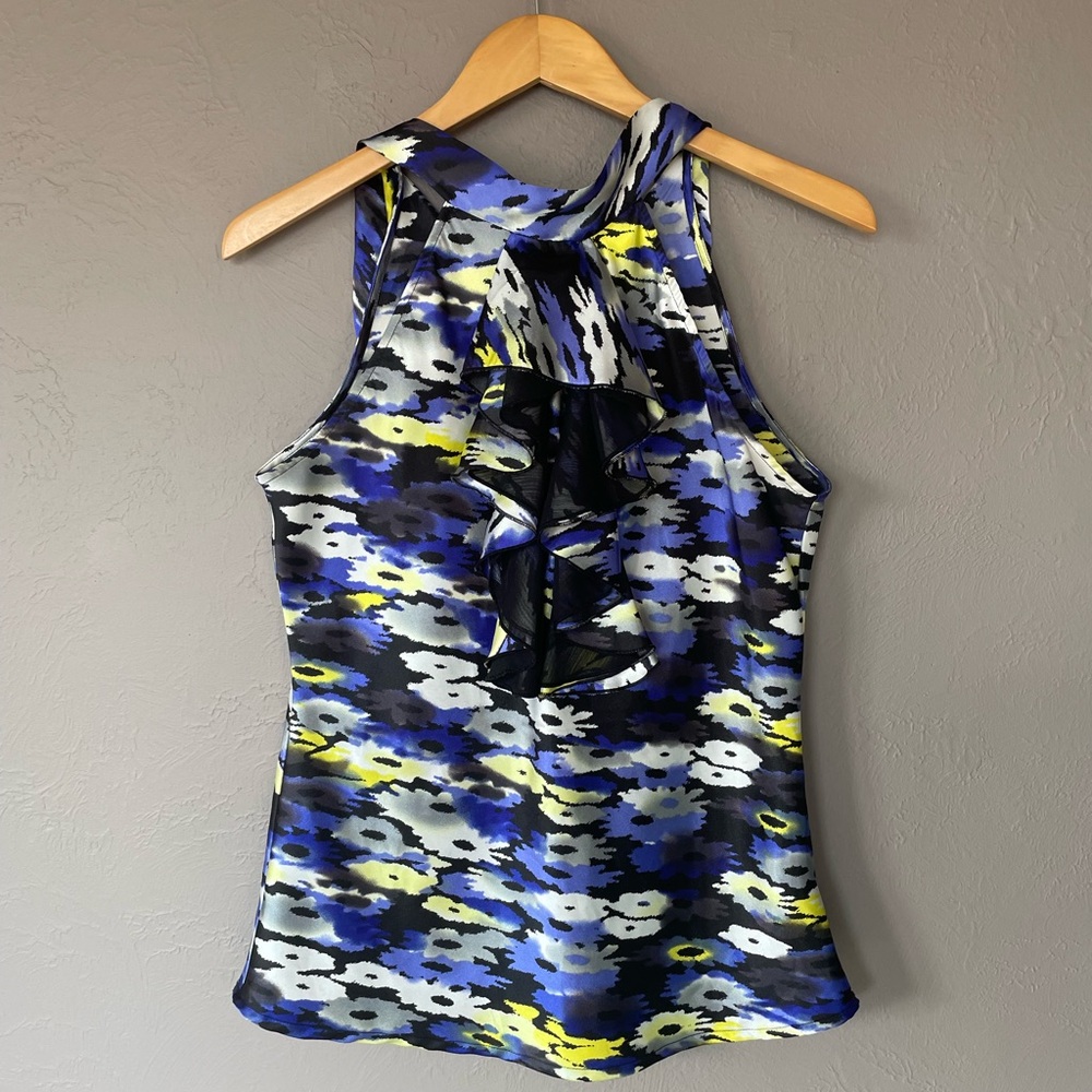 Floral Sleeveless Top - Blue, Yellow, Black
